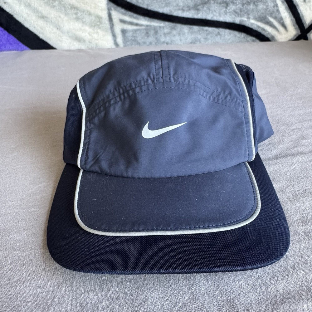 Vintage Nike Hat Cap Strap Back Blue 5 Panel Tailwind Mesh Running AW84